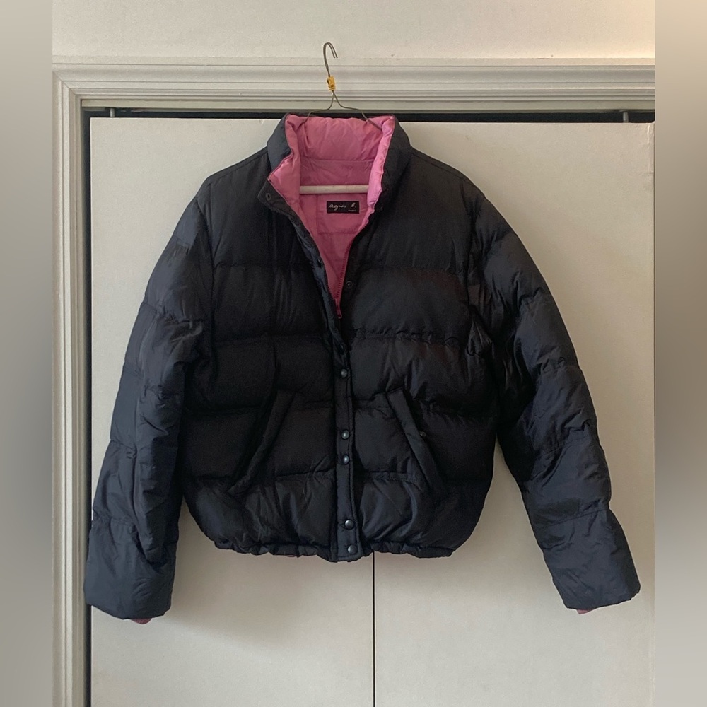 NWOT—Vintage Agnes b special edition black puffer coat with Pink Lining